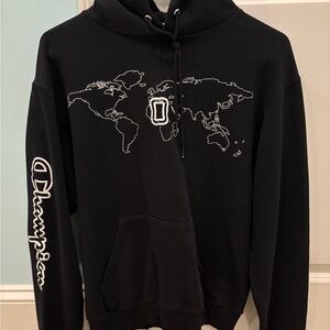 Champion Black Hoodie Overtime Collab with World Map Design
